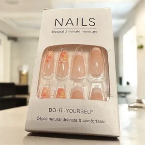 Do-It-Yourself Press-On Nails - Natural with Orange and Pink Accents